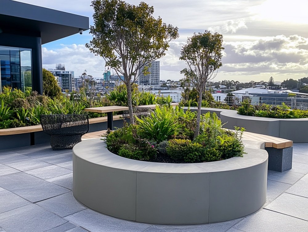 A_modern_rooftop_garden_with_round_concrete_planter